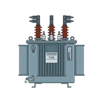 High Voltage Electrical Power Transformer 71 kVA Rating Isolated on White Background Illustration