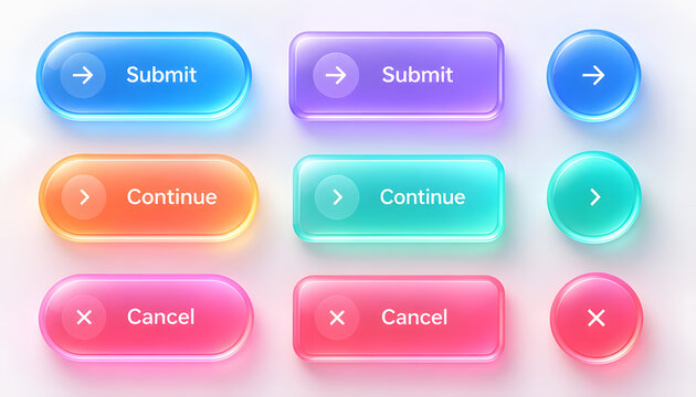 3D Liquid Glass Glowing UI Action Buttons Collection