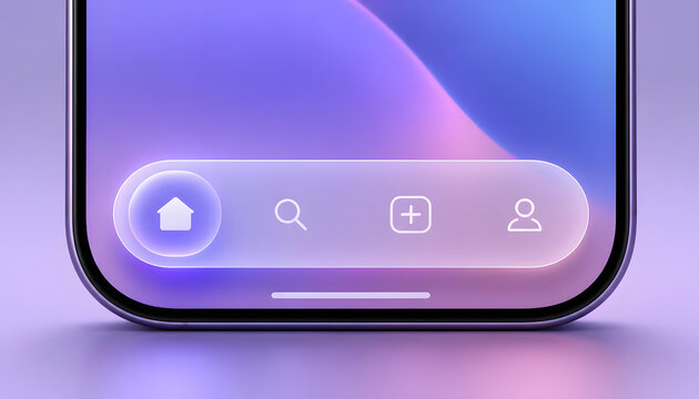 3D Frosted Glass Mobile Bottom Navigation Bar UI