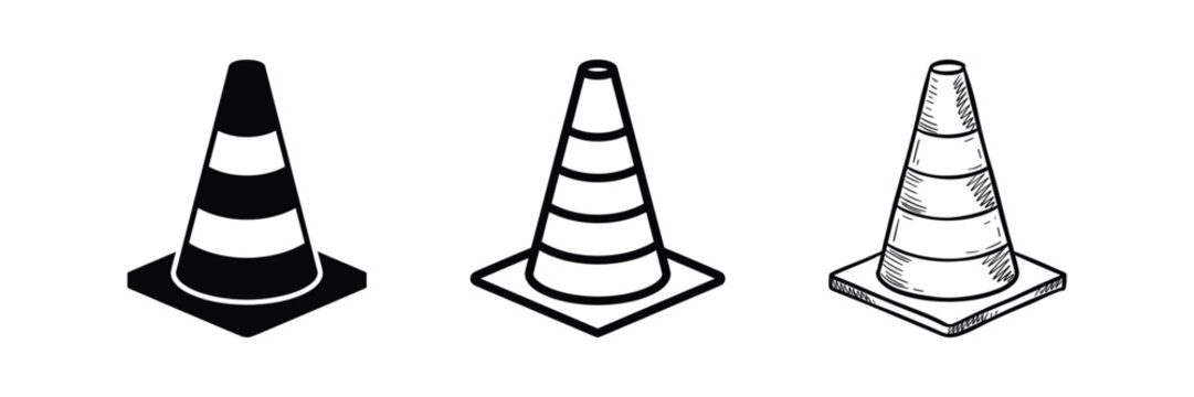 Traffic cone icon set for road safety and construction zone warning