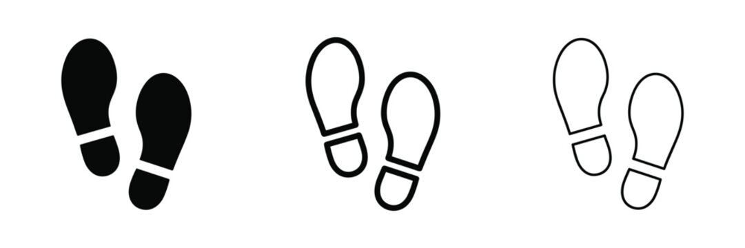 Footprint steps icon set, walking direction and journey concept symbols