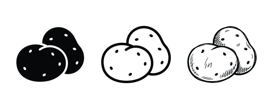 Potato icon set in three different styles