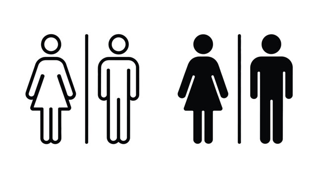 Toilet icon woman man sign vector featuring male and female restroom symbols for public facilities, buildings, wayfinding systems, and minimalist signage