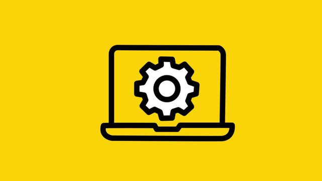 Laptop settings vector icon on yellow background