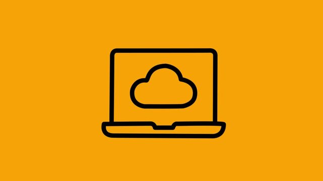 Laptop cloud computing network line art vector icon