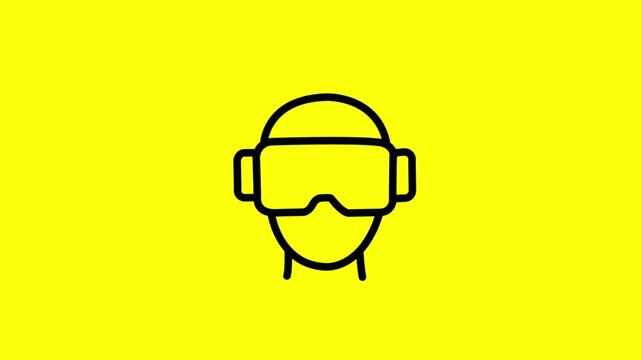 Virtual reality headset user head line art icon on yellow