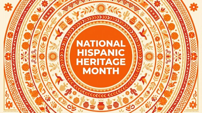 National hispanic heritage month decorative circular pattern with cultural icons