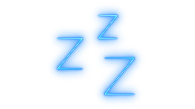 Glowing neon sleep zzz snore icon isolated on transparent background. Sleeping sign. Night rest symbol. Bedtime indicator. Dream symbol. Nap icon.