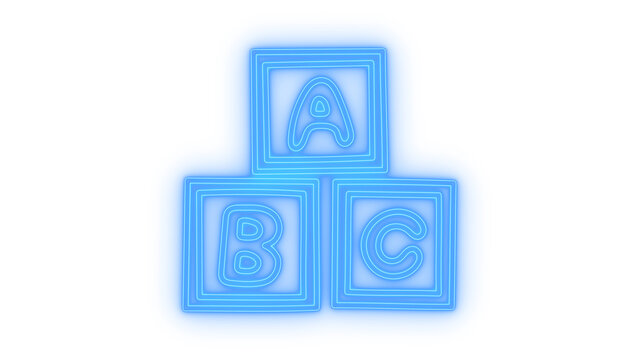 Colorful neon icon of baby alphabet toy blocks stacked with abc letters for education and learning isolated on transparent background vector illustration sign