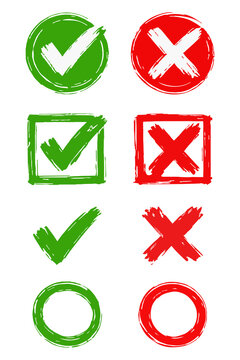 Hand-Drawn Checkmark and Cross Icons Set