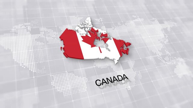 Canada map with national flag on white digital world map background, global political, geographic border for international news concept with minimal background