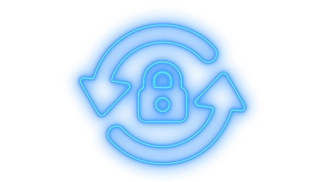 Glowing neon security update padlock icon isolated on transparent background. Password reset. Cyber security sync. Privacy protection. Data reload.