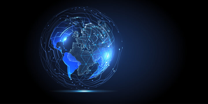 Global network connection. World map point line composition representing the global.