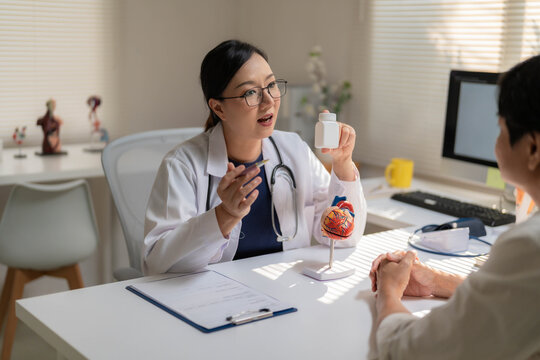 Close-Up of Female Doctor Holding Anatomical Heart Model During Patient Consultation