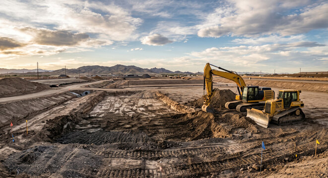 Heavy Construction Machinery at Earthmoving Site