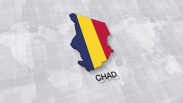 Chad map with national flag on white digital world map background, global political, geographic border for international news concept with minimal background