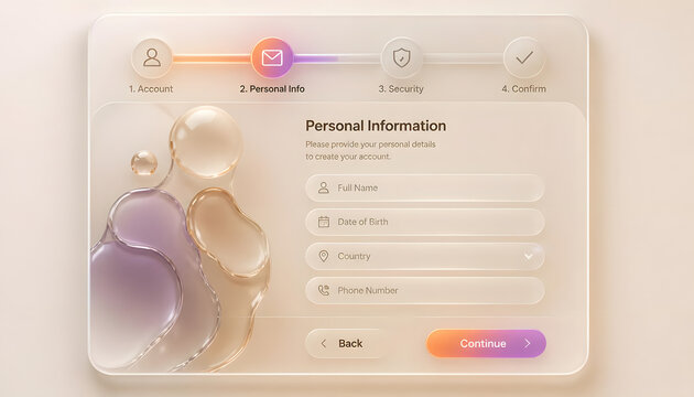 3D Glassmorphism Multi-Step Registration Form UI