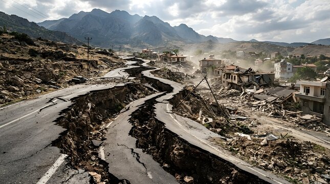 Ground Crack. Cracked Earth Surface. Geological Disaster and Earthquake Risk Concept