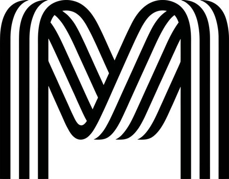 Minimalist Geometric Letter M Logo with Black Parallel Lines