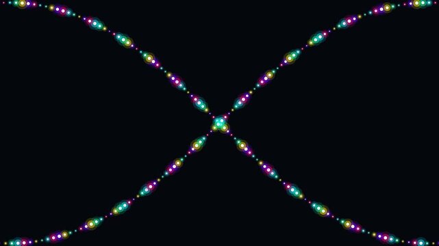 High-definition seamless fluid particle flow background loop featuring lemniscate infinity ribbon particle loop with vibrant cyberpunk color aesthetic. Ideal for VJ visuals, stage screens, concert 