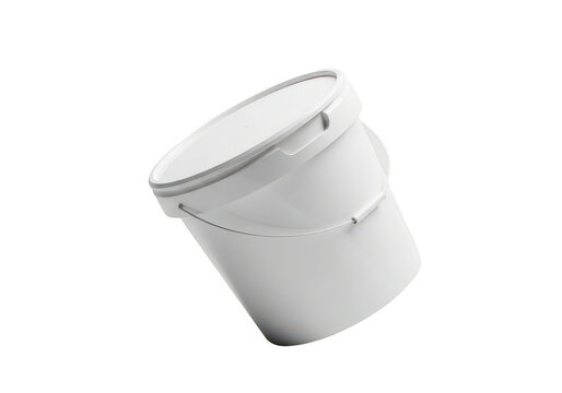 a white plastic bucket with a lid isolated on transparent background