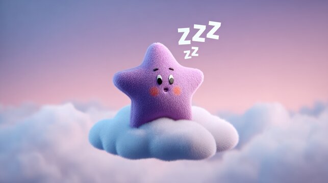 Cute star sleeping on a cloud