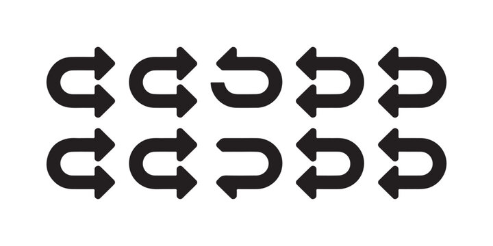 Set of black u-turn and curved return arrow icons on checkered background for web navigation interface.