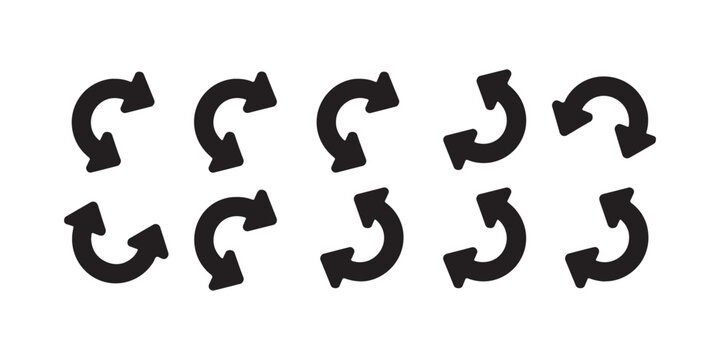 Set of black semicircular curved rotation arrows on checkered background for undo and repeat web actions.