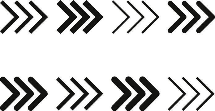 Set of diverse black arrow icons indicating directions and progress with direction arrows navigation symbols pointing arrows next icons