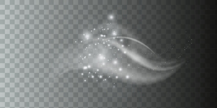 The dust sparks and golden stars shine with special light. Vector sparkles on a transparent background. Christmas light effect.