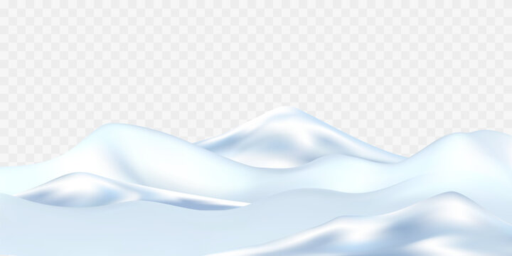 Layered Snowdrifts with Soft Blue Shadows Isolated on Transparent Background.