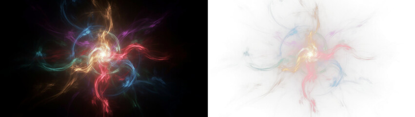 Fototapeta premium Bright energy spiral background, abstract multicolored light vortex isolated on transparent background