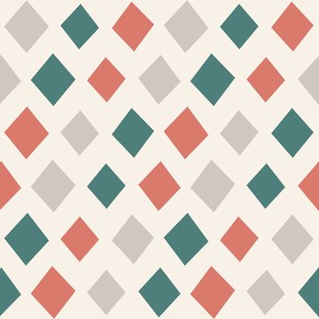 Colorful Diamond Shape Seamless Pattern in Coral, Teal and Beige