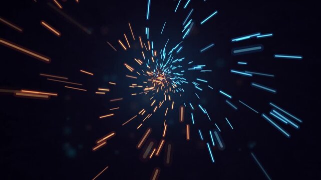 Dynamic blue orange particle explosion effect digital animation background for technology abstract mo