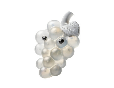 Cute white grape fruit figurine with little black bead eyes and a leaf isolated on transparent background for funny food design and creative crafts charming character featuring round