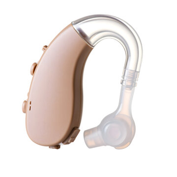 Modern beige hearing aid isolated on transparent background a contemporary medical device for improved and audiology solutions for people with impairment clear ear hook soft translucent