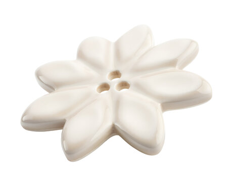 Off White Flower Button Isolated on Transparent Background a Charming Glossy Ceramic Look Design Element for Sewing Crafts and Fashion Accessories with Three Holes beautiful shaped