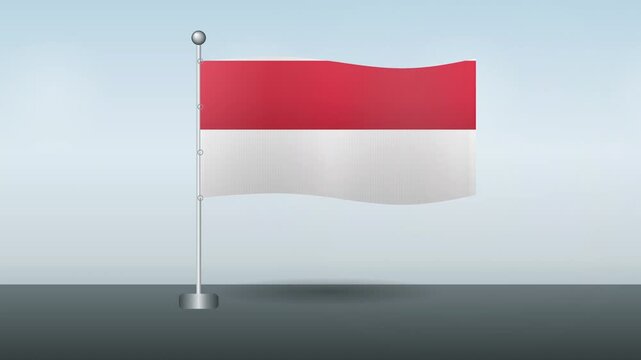 Waving flag of Indonesia or Monaco on a metallic pole against gradient background vector illustration
