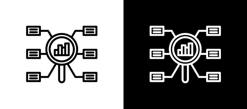 Data Classification Line Icon On White and Black Backgrounds.   