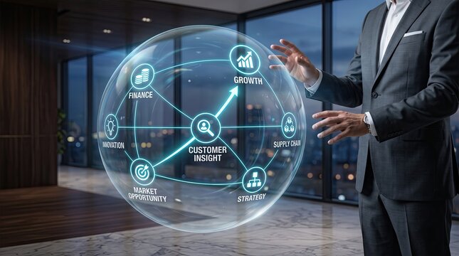 Interactive holographic display a vision of future technology and data visualization concepts