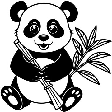 panda bear with bamboo