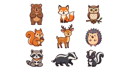 Obraz premium Cute woodland animal sticker collection.