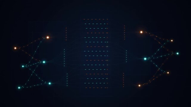 Futuristic digital neural network processing data stream abstract artificial intelligence computation