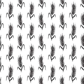 Seamless pattern with hand drawn cereal wheat oat rye barley rice ears spikelet Organic healthy food For decorative print, fabric, package, background