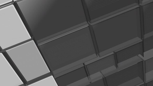 Silver monochrome extruded tiles with flowing depth animation