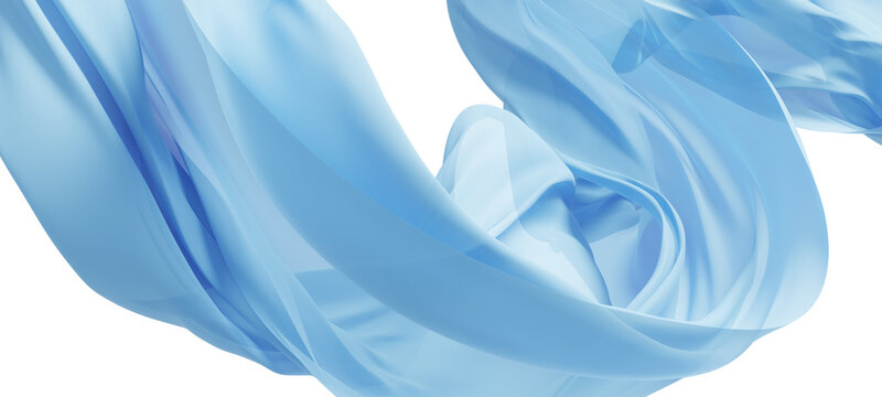 Light blue sheer fabric flowing in the wind isolated on transparent background 3D render