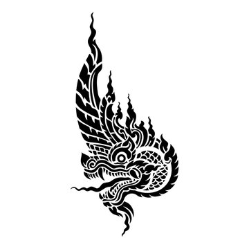 Burmese Naga Dragon Head in Stencil Style