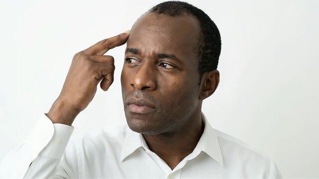 A man with his fingers on his temples, deep in thought.
