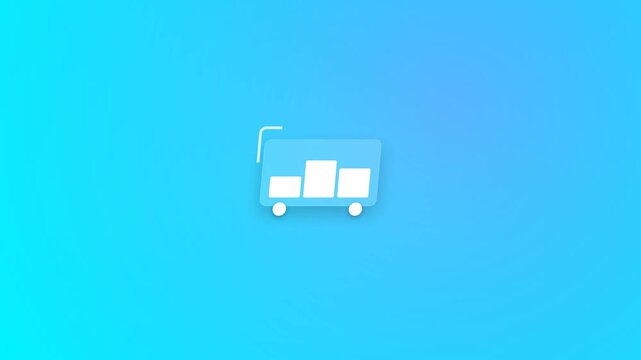 A clean and modern flat icon representing a delivery cart or shopping trolley loaded with packages. Set against a vibrant cyan to light blue gradient, this asset is ideal for e-commerce, logistics, an