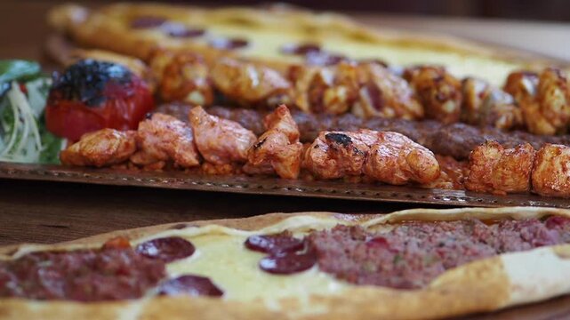 Traditional Turkish Pide and Mixed Kebab Platter